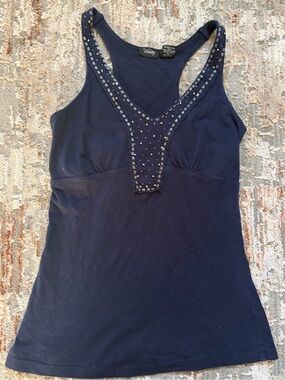 Vanity Y2K Navy Embellished Racerback Tank Top Size Small
